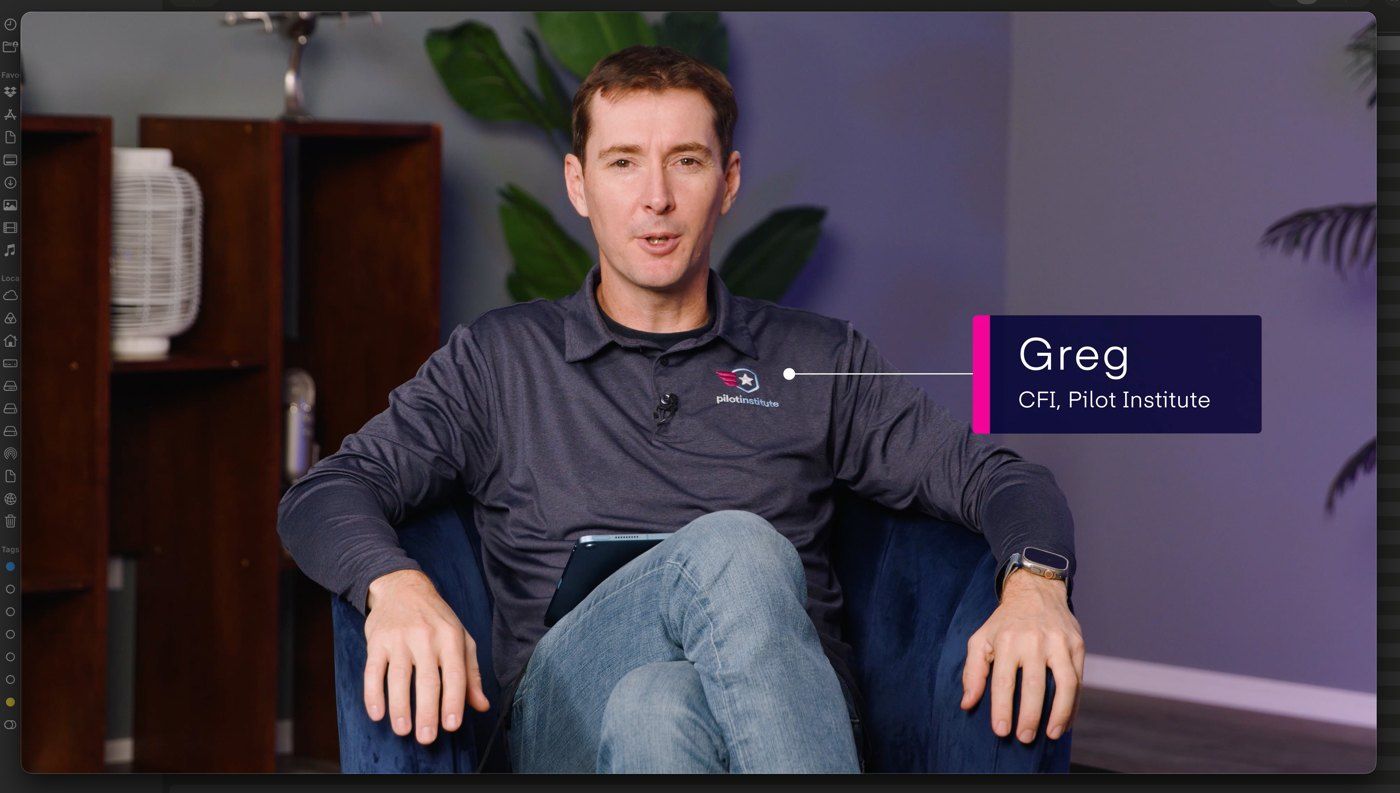 Pilot Institute callout naming Greg, CFI